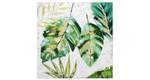 Tableau peint Feuilles envolées Vert - Blanc - Bois massif - Textile - 90 x 90 x 4 cm