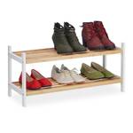Etagère chaussures avec 2 niveaux Marron - Blanc - Bambou - Bois manufacturé - 70 x 33 x 26 cm