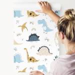 Papier Peint Animaux DINOSAURES Pastel Beige - Noir - Bleu - Blanc - Papier - Textile - 53 x 1000 x 1000 cm