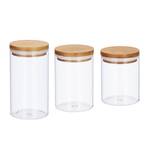 Jeu de 3 pots de stockage diff. tailles Marron - Bambou - Verre - Matière plastique - 10 x 18 x 10 cm