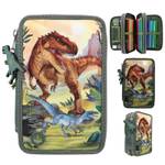 Dino World 3-Fach Federtasche Landschaft Grün - Textil - 13 x 8 x 20 cm