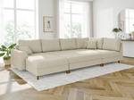 Wohnlandschaft mit Hocker Neo Cord-Stoff Beige