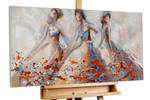 Tableau peint à la main Sensuous Dance Beige - Rouge - Bois massif - Textile - 100 x 50 x 4 cm