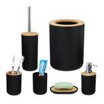 6 accessoires salle de bain en bambou Noir - Marron clair