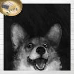 Illustration Hund Corgi Schwarz Weiß 80 x 80 cm