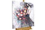 Acrylbild handgemalt Flower Girl Schwarz - Pink - Massivholz - Textil - 80 x 80 x 4 cm