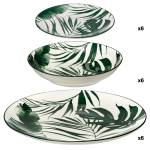 Geschirr-Set PALME, 18-teilig Grün - Porzellan - 7 x 28 x 10 cm