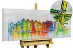 Bild gemalt Amsterdam Skyline Silhouette Grau - Massivholz - Textil - 120 x 60 x 4 cm