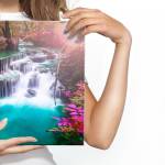 Leinwandbild WASSERFALL Wald Natur 3D 70 x 50 x 50 cm