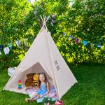 Tipi Spielzelt mit Bodenmatte Beige - Braun - Holzwerkstoff - Textil - 125 x 158 x 125 cm