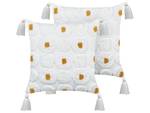 Coussin décoratif AZALIA Blanc - Jaune - Fibres naturelles - 45 x 4 x 45 cm