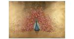 Tableau peint Golden Flower Peacock Doré - Rose foncé - Bois massif - Textile - 120 x 80 x 4 cm