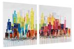 Bild handgemalt City of Lights Massivholz - Textil - 120 x 60 x 4 cm