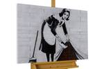 Tableau peint Banksy's Housemaid Noir - Marron - Blanc - Bois massif - Textile - 100 x 75 x 4 cm