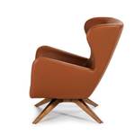 Fauteuil pivotant en similicuir et bois Marron - Cuir synthétique - Textile - 86 x 90 x 75 cm