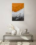 Tableau peint à la main Orange Evening Gris - Orange - Bois massif - Textile - 60 x 90 x 4 cm