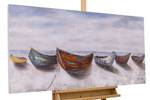 Acrylbild handgemalt Boote der Fischer Beige - Blau - Massivholz - Textil - 120 x 60 x 4 cm