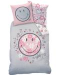 Bettwäsche Smiley Happy Flower Grau - Pink - Weiß - Textil - 135 x 1 x 200 cm
