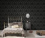 Barocktapete mit Flock Schwarz - Grau - Silber - Kunststoff - Textil - 53 x 1005 x 1 cm