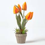 Kunstblumen Tulpen in Zellstoff Topf Orange