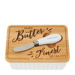 Butterdose Finest Quality Braun - Weiß - Porzellan - Stein - 11 x 6 x 16 cm