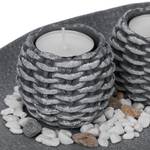 3 bougeoirs avec plateau et pierres déco Gris - Blanc - Bois manufacturé - Fibres naturelles - Cire - 39 x 6 x 16 cm