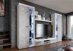 RIVAY XL Wohnwand 300 Weiß-Beton mit LED Grau - Weiß
