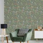 Papier Peint fleurs feuilles nature Bleu - Gris - Vert - Orange - Papier - 53 x 1000 x 1000 cm