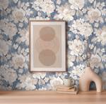 Aquarell Dreams Blumentapete Beige - Blau