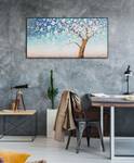 Tableau peint Evening in Spring Bleu - Blanc - Bois massif - Textile - En partie en bois massif - 120 x 60 x 4 cm