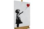Tableau peint Banksy's Heart Balloon Rouge - Bois massif - Textile - 60 x 90 x 4 cm
