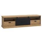 Meuble TV 2 tiroirs 1 porte coulissante Marron - En partie en bois massif - 203 x 56 x 52 cm