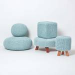 Runder Strickpouf 100% Baumwolle Pastellblau