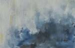 Tableau peint à la main Sacred Realms Beige - Bleu - Bois massif - Textile - 80 x 80 x 4 cm