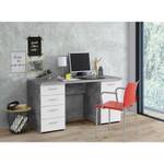 Bureau blanc 4 tiroirs 1 porte - ALVIN Gris - Pierre - 145 x 76 x 60 cm