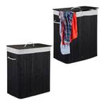 Lot de 2 paniers à linge bambou noir Noir - Marron clair - Blanc