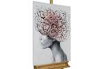 Tableau peint Blossom of Thought Gris - Rose foncé - Bois massif - Textile - 60 x 90 x 4 cm