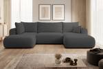 Ovo U-Form-Ecksofa, Schlaffunktion Dunkelgrau - Ecke davorstehend links - Longchair davorstehend rechts - Ottomane davorstehend links