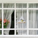 Vogelfutterhaus für Fenster dreieckig Silber - Kunststoff - 13 x 24 x 12 cm