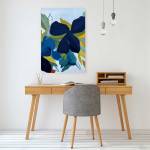 Tableau fleurs bleues 60 x 90 cm - Fibres naturelles