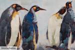 Acrylbild handgemalt Kreis der Pinguine Schwarz - Blau - Massivholz - Textil - 120 x 60 x 4 cm