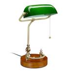 Lampe banquier interrupteur à tirette Marron - Doré - Vert - Bois manufacturé - Verre - Métal - 27 x 43 x 22 cm