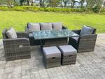 Rattan Sofa 7 Sitzer Gartenmöbel Set Grau - Polyrattan - Stein - 80 x 68 x 140 cm