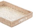 Tablett NDEBELE 2-tlg Beige - Blau - Grau - Silber - Rattan - 38 x 6 x 28 cm