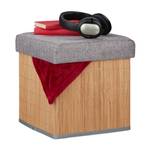 Tabouret de rangement en bambou Marron - Gris - Bambou - Bois manufacturé - Textile - 35 x 36 x 35 cm