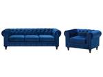 Set de canapés CHESTERFIELD Bleu - Bleu marine - Chêne foncé - 201 x 70 x 75 cm