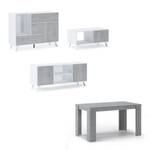 Set Buffet-M.TV-T.Basse-Table Blanc/Gris Blanc - 80 x 410 cm