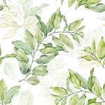 Papier Peint FEUILLES Aquarelle Nature Beige - Vert - Blanc - Papier - Textile - 53 x 1000 x 1000 cm