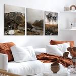 Leinwandbilder Set Berge Bäume Natur 3D Beige - Blau - Grau - Grün - Textil - 90 x 40 x 40 cm