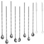 8x Strohhalmlöffel und Bürsten Edelstahl Silber - Metall - 3 x 1 x 19 cm